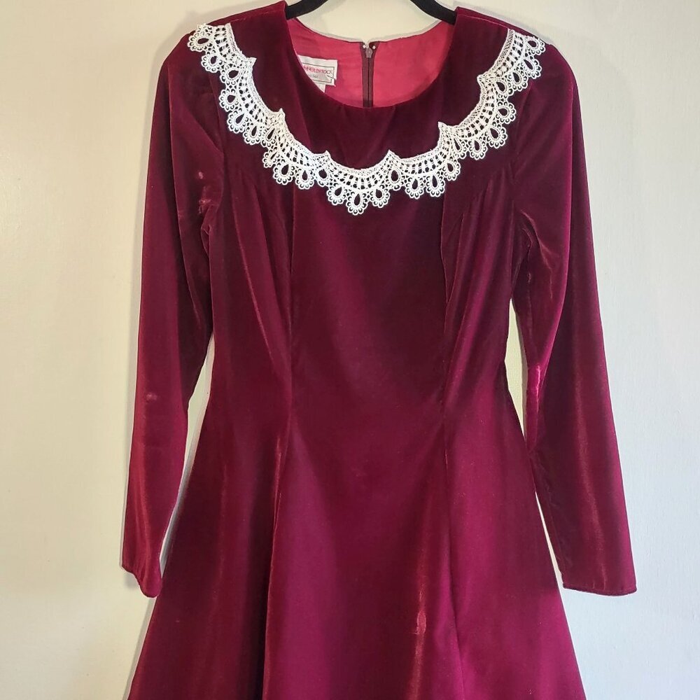 Vintage Gunne Sax Jessica McClintock Cranberry Red Velvet Dress USA Women Sz 5/6 - Picture 3 of 11